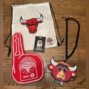 Chicago Bulls Kids Club Bundle Benny the Bull Chain Foam Finger Bag Pin